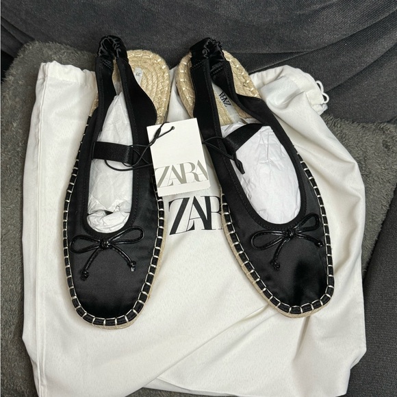 NWT Zara Woman Satin Effect TOPSTITCHED BOW ESPADRILLES Sandals Shoes Size 8 - Picture 8 of 12